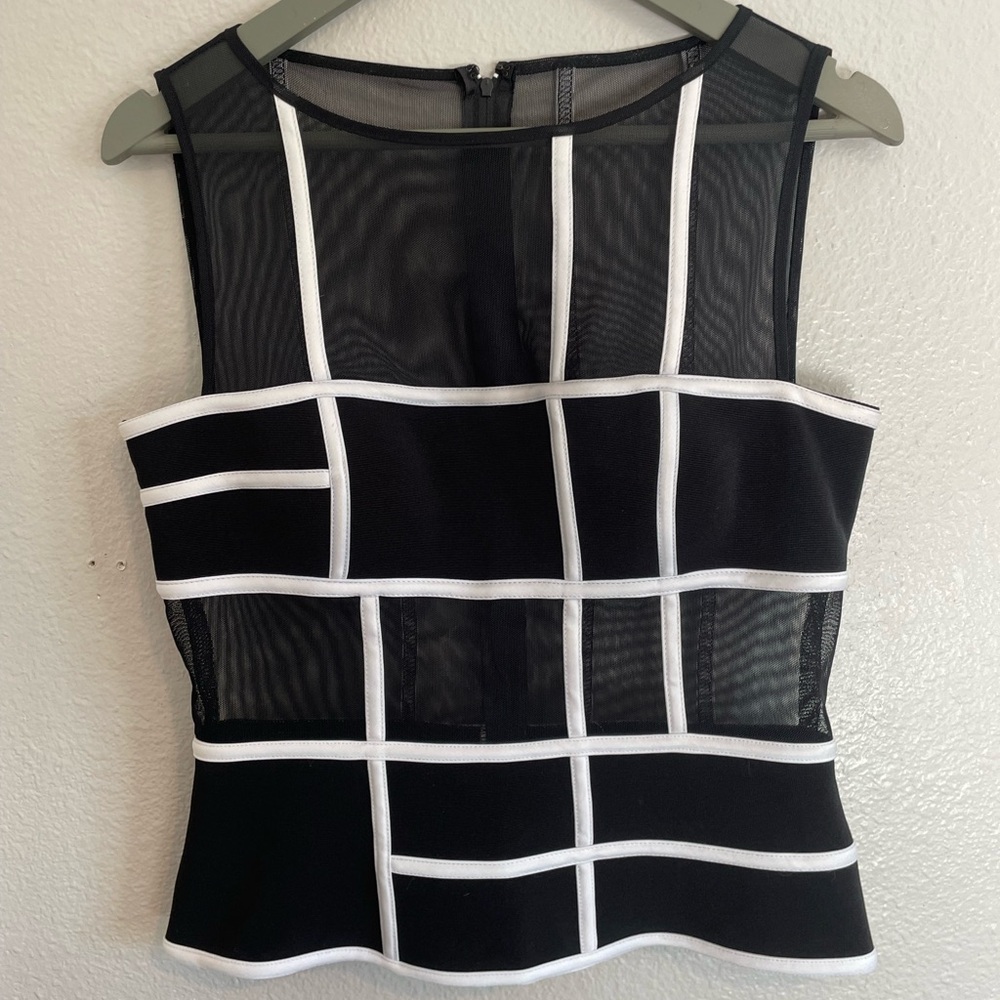 JS Collections Black and White Women’s Blouse with Zipper Closure